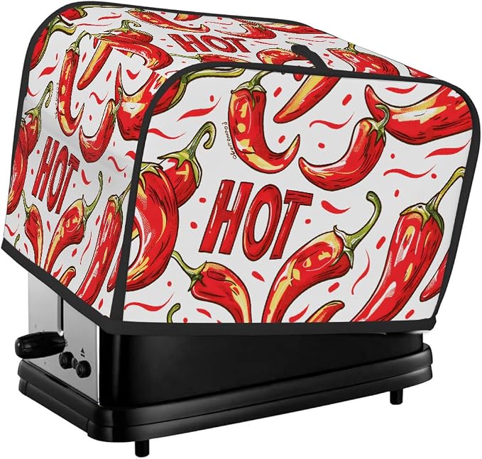 Chili Pepper Toaster Cover 4 Slice Wide Slot Washable Toaster Covers | Dust and Fingerprint Protection Bread Maker Covers for Kitchen Accessories Decor Bakeware Women Gift