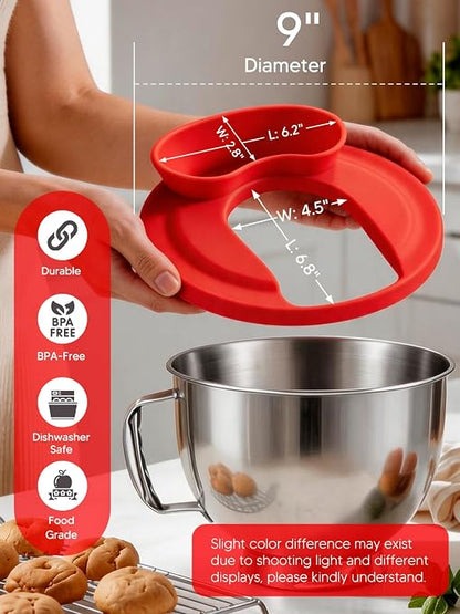 Silicone Kitchen Aid Splash Guard for Stand Mixer & Tilt Head Mixer, 4.5-5QT Mixing Bowl Pouring Shield & Flour Funnel, Kitchen Aid Accessories and Attachments - (Red)