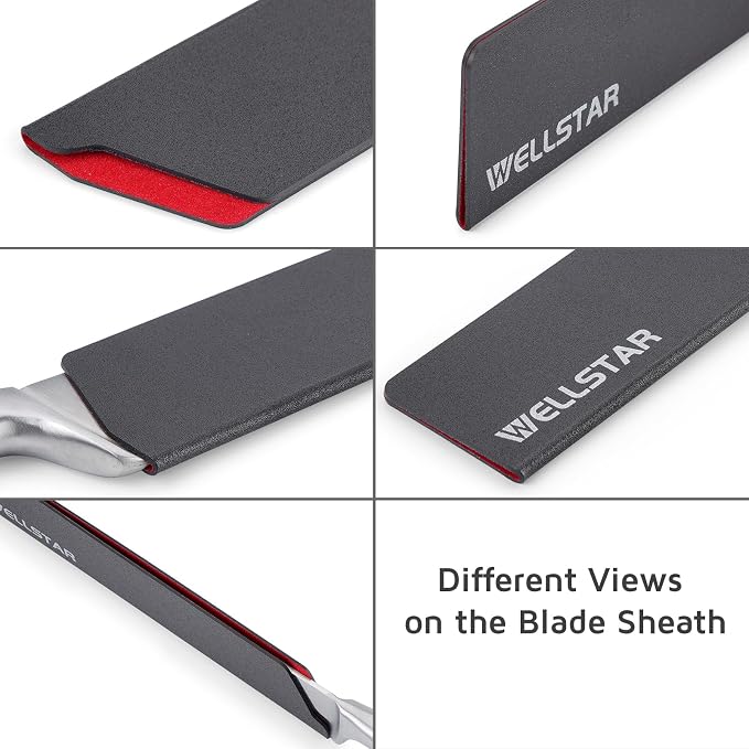 WELLSTAR Knife Edge Guards Set, 11 Piece Universal Blade Covers, BPA Free ABS Protective Blade Sheaths, Non-Scratch Felt Lining Kitchen Knives Covers (Knives not included)