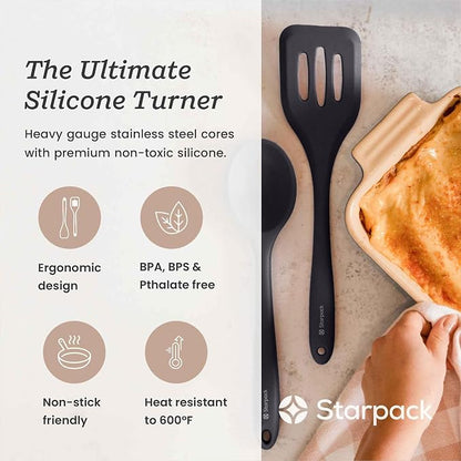 Starpack 'Head Turner' XL Premium Silicone Turner and Slotted Spatula - 13.5" Turner Spatula High Heat Resistant to 600°F - Silicone Slotted Spatulas for Cooking - Non Stick Rubber Turner Spatulas