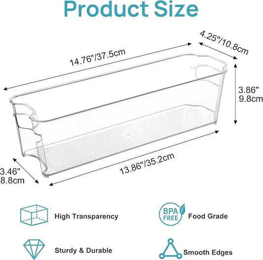 Vtopmart Breastmilk Storage Container 4PCS Set, Clear Freezer and Fridge Organizer Bins, Plastic Storage Bins for Breast Milk, Baby Pouches, Formula, Bottles and Yogurts, 4.3’’ Width, 14.7" Long