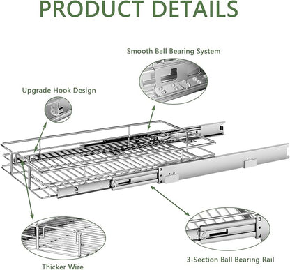 Pull Out Cabinet Organizer 10½" W x 21½" D, Heavy Duty Cabinet Pull Out Shelves, Slide Out Drawers Organization for Kitchen Cabinets Bathroom