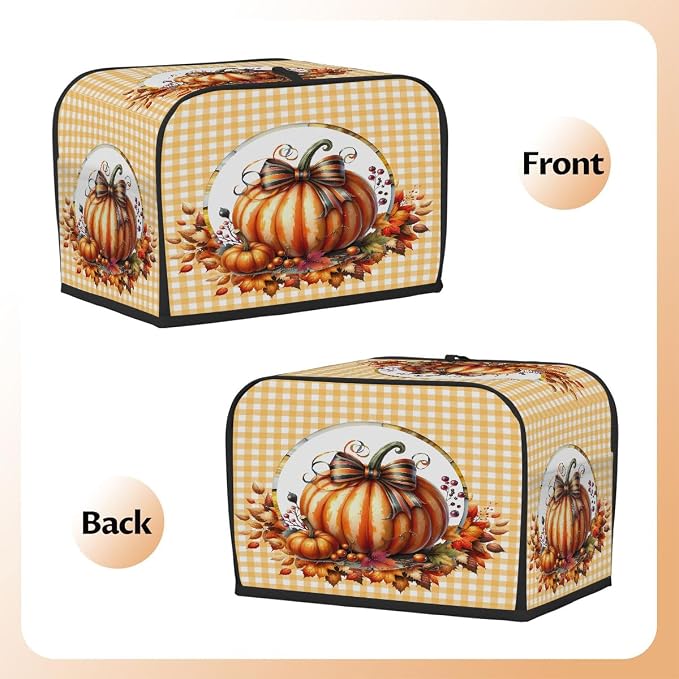 4 Slice Pumpkin Orange Autumn Toaster Cover Waterproof Dust Fingerprint Bread Machine Cover Washable Kitchen Appliance Protector For Home Kitchen Bakeware Table Decor Women Gifts