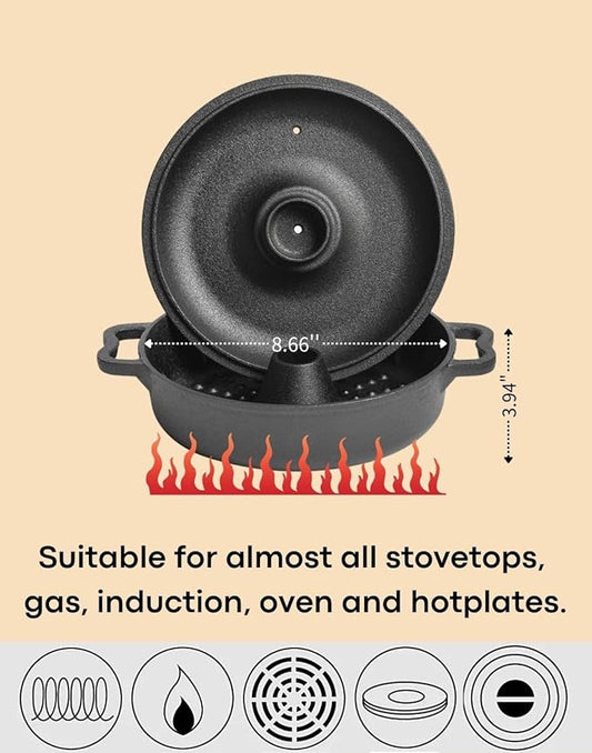 Large Garlic Roaster, Cast Iron Garlic Roaster for Oven Grill, Cast Iron Skillets Pan for BBQ, Picnic Garlic Baker with 2 Garlic Presses