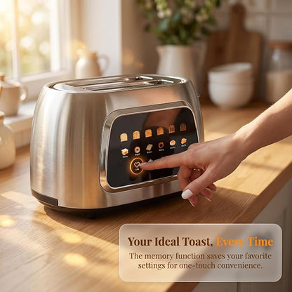 Tesslux 2 Slice Toaster with Touch Screen Control, 1.5" Wide Long Slots, 6 Browning Levels & 6 Bread Types, Digital Timer, Memory, Defrost, Reheat (Silver, 2 Slice)
