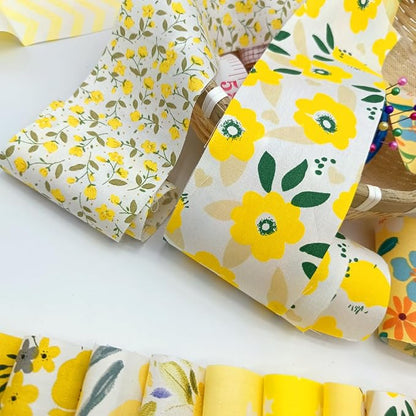 40 Pcs Jelly Roll Fabric Strips for Quilting, Sewing Supplies & DIY Crafts-2.6 Inch Precut Cotton Fabric Bundles Floral Patchwork Yellow