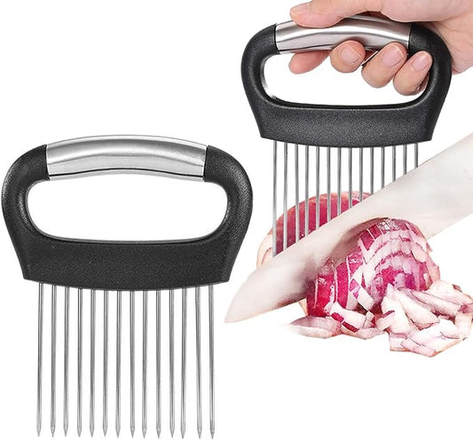 JAYVAR Large Onion Holder for Slicing, 304 Stainless Steel Large Onion Cutter Vegetable Chopper,Tomato Slicer for Potato, Practical Meat Tenderizer Tool, Kitchen Food Slicer Guide for Neat Slicing
