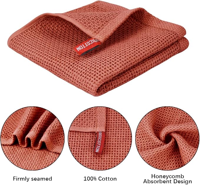 Nialnant 100% Cotton Dish Rags, 6 Pack Waffle Weave Kitchen Towels,Quick Drying Dish Cloths for Washing Dishes 12x12 Inches,Multi Color