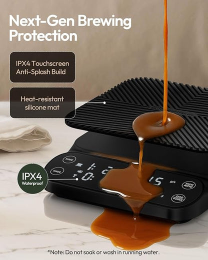 Maestri House S3 Coffee Scale with Timer, 3kg/0.1g Rechargeable Pour Over Coffee Scale, 3 Brew Modes, Adjustable Brew Ratios & Flow Rate Display, Scale for Pour Over, Espresso & French Press-Black