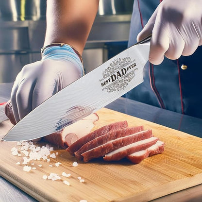 Fathers Day Dad Gift from Daughter Son Kids Dad Birthday Gift 8 inch Kitchen Knife Gift Set for Dad Professional Chef's Knife christmas presents for dad (Best Dad)