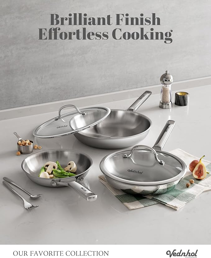 Stainless Steel Frying Pan Set with Lids 8"&10"&12",8 Inch Skillet+10&12 Inch Stainless Steel Pans with Lids,Frying Pan,Tri-Ply,PFOA&PTFE Free,Dishwasher&Oven Safe,Induction Compatible