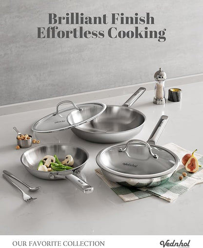 Stainless Steel Frying Pan Set with Lids 8"&10"&12",8 Inch Skillet+10&12 Inch Stainless Steel Pans with Lids,Frying Pan,Tri-Ply,PFOA&PTFE Free,Dishwasher&Oven Safe,Induction Compatible