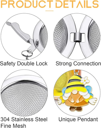 TeaSanavie 2 Pack Tea Infuser for Loose Leaf Tea with Gnome & Honey Bee Charms - 304 Stainless Steel Tea Steeper, Nature Themed Tea Gift
