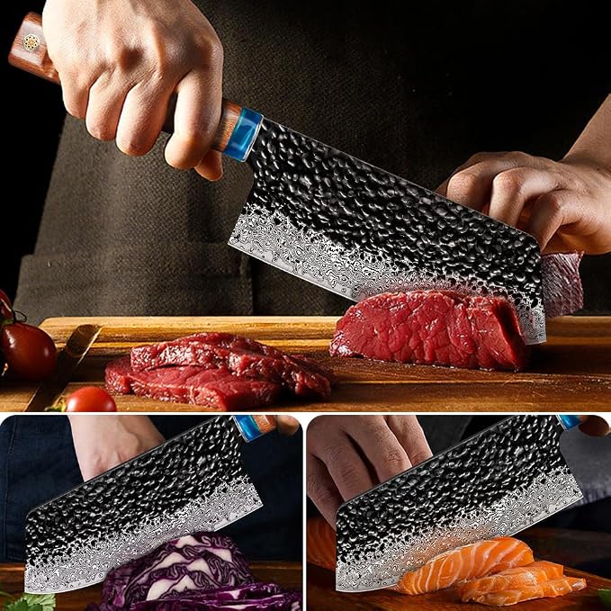 KEENZO Damascus Chinese kitchen knife 8 inch,Professional kitchen knives,Sharp Damascus knife,Ergonomic rosewood handle with gift box for Home & Restaurant