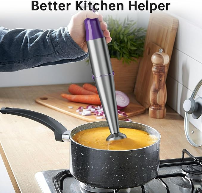 Turelar Immersion Blender Handheld Corded Hand Blenders Set 1100W, Trigger Variable Speed 5 in 1 Stick Emulsifier with Chopper, Whisk and Frother for Soup, Baby Food and Smoothies, Purple