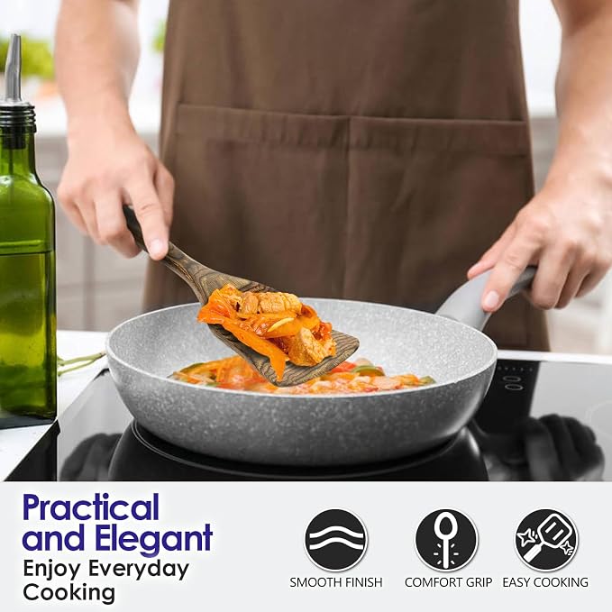 HOWHONG Wooden Spoons for Cooking, Pakkawood Kitchen Utensil Set Granite, Premium Durable Wooden Utensils for Nonstick Cookware, Heat Resistant, Smooth Finish, Comfortable Grip, 6 Piece