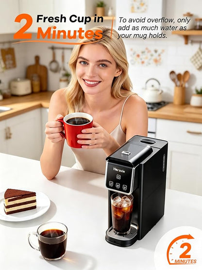 Horavie Single Serve Coffee Maker, Hot & Iced Coffee Maker for K-Pod and Grounds, Strong Brew Setting, 6-12 oz Brew Sizes One Cup Coffee Machine, Black