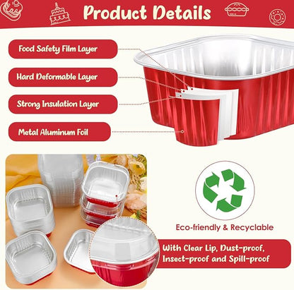 selizo 60 Pack 10oz Mini Disposable Cake Pans with Lids, Aluminum Foil Square Baking Cups, 4.4x4.4 Large Baking Cake Tins Cup Cake Containers with Lids for Individual Cakes