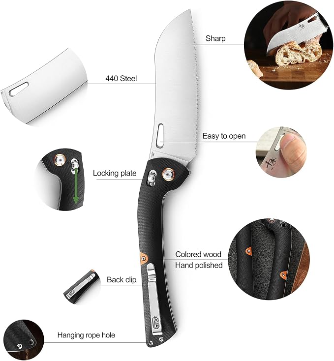 SENBON 440 Stainless Steel Super Sharp Pocket Folding Chef Knife Handle Camping Barbecue Outdoor Back Clip Portable