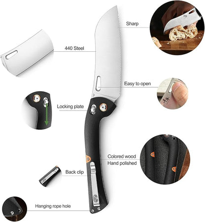 SENBON 440 Stainless Steel Super Sharp Pocket Folding Chef Knife Handle Camping Barbecue Outdoor Back Clip Portable