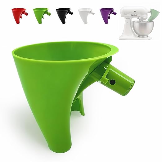 Flour Funnel for Kitchen Aid 5 Qt Tilt-Head Mixer, Easy Pour No-Mess Attachment for Flour, Sugar, and Egg Liquid, Food-Grade Plastic Baking Accessory Compatible with KSM150 (Green)