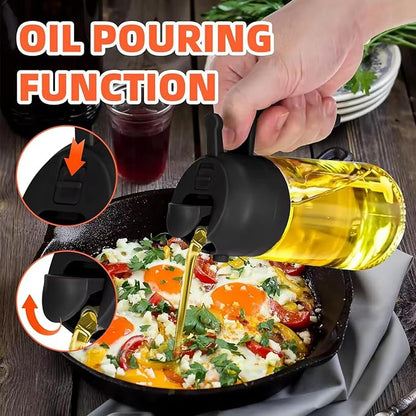 Olive Oil Sprayer for Cooking – Refillable Glass Cooking Spray Bottle, 2-in-1 Oil Dispenser Mister for Air Fryer, BBQ Grill, Frying, Baking & Salad – Non-Aerosol Food Grade Kitchen Gadget (Black)