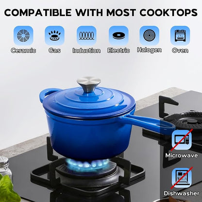 Onader 1 Quart Saucepan, Enameled Cast Iron Sauce Pan Pot, Small Kitchen Pot for Cooking with Lid, Enamel Dutch Oven Nonstick – Deep Blue