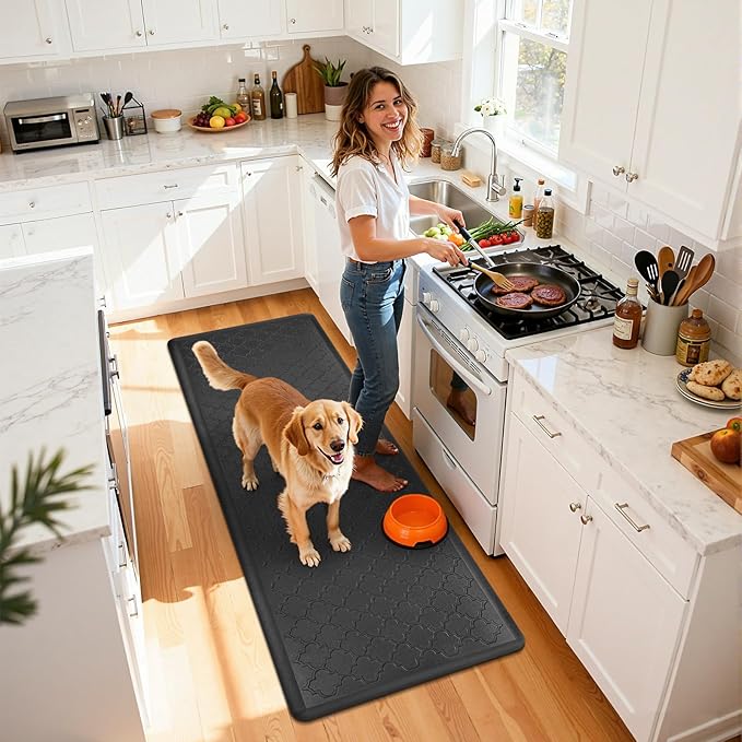 HEBE Kitchen Mat Cushioned Anti Fatigue Comfort Floor Mat Oversized 17.3"x48" Waterproof Non Slip Kitchen Rug Runner Laundry Room Rug Floor Carpet Heavy Duty Comfort Standing Mat Pads, Black
