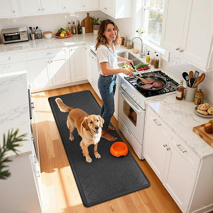 HEBE Kitchen Mat Cushioned Anti Fatigue Comfort Floor Mat Oversized 17.3"x48" Waterproof Non Slip Kitchen Rug Runner Laundry Room Rug Floor Carpet Heavy Duty Comfort Standing Mat Pads, Black