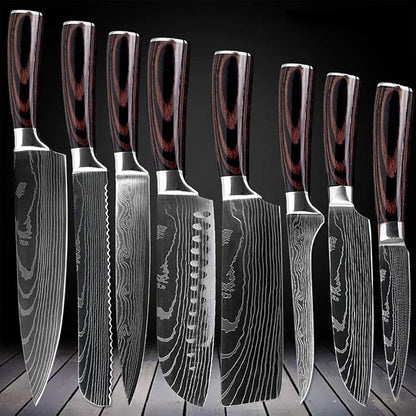 D & G SALES, LLC 8 Piece Kitchen Chef Knife Set - High Carbon Stainless Steel