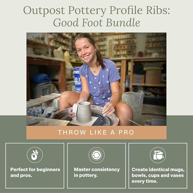 OUTPOST POTTERY Profile Ribs - Precision Pottery Rib Tools Made W/Durable PLA for Consistent Shapes, Floating Designs & Accurate Craft - Texture & Trimming Tools (Good Foot Bundle)