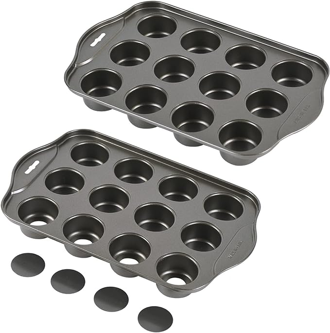 2 Pack Mini Muffin Pan with Removable Bottom, 12 Cavity Nonstick Mini Cupcake Pans Set, Carbon Steel Small Muffin tins, 24 Cups Mini Cheesecake Pan
