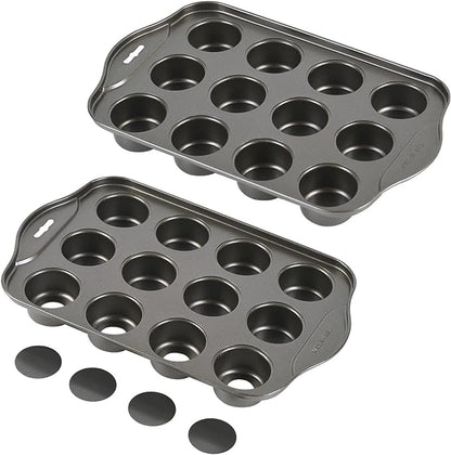 2 Pack Mini Muffin Pan with Removable Bottom, 12 Cavity Nonstick Mini Cupcake Pans Set, Carbon Steel Small Muffin tins, 24 Cups Mini Cheesecake Pan