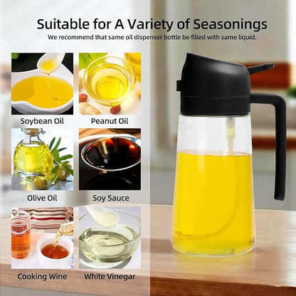 Aovdy Oil Sprayer for Cooking 16oz,2 in 1 Olive Oil Dispenser and Oil Sprayer - 470ml Olive Bottle Spray and Pour - Glass Oil Dispenser for Kitchen Cooking Salad BBQ (2PCS-Black & Green)