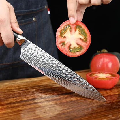 DARK EDGE 3PCS Kitchen Knives Set, 8 Inch Chef Knife with Black Sharpener and Blade Guard, Professional Kitchen Chef's Knife Set 05