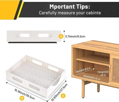 Pull Out Cabinet Organizer - Smoothly Sliding Drawers for Cabinet Carbon Steel Sturdy Slide Out Drawers for Kitchen Cabinet, Pantry, Bathroom (White)