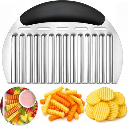 JAYVAR Large Crinkle Cutter French Fry Cutter, Large Crinkle Potato Slicer Wavy Chopper, Stainless Steel Wavy Slicer Crinkle Cutting Chopping Tools with Handle for Carrot Vegetable