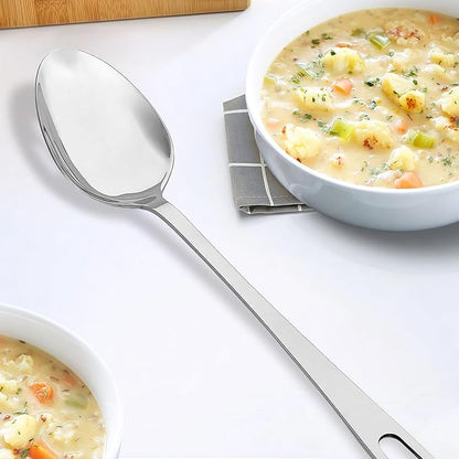 Abodpove Stainless Steel Cooking Spoons Set - Serving Spoons For Cooking, Large Cooking Serving Spoon & Slotted Spoon, Easy to Clean Kitchen Spoons Set, Dishwasher Safe