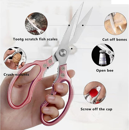 AWinjoy Kitchen Scissors, Heavy Duty Sharp Shears Dishwasher Safe, Rose Gold Cooking Accessories for Meat, Chicken, Fish, Poultry, Herb, Bread