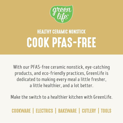 GreenLife 16 Piece Nonstick Cookware Set, Soft Grip Non-Toxic PFAS-Free Ceramic Pots & Pans, Dishwasher & Oven Safe, Frying, Sauce, Saute, Utensils, Glass Lids, Stay-Cool Handles, Wobble Free, Yellow