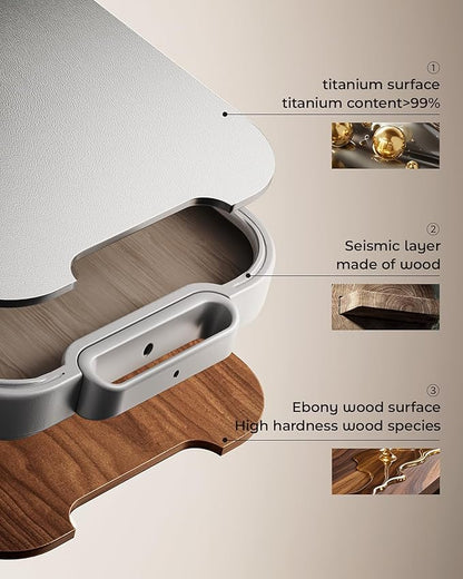 Titanium Cutting Board 2-in-1, Double Sided Wood Cutting Board for Kitchen – Non Toxic Ebony Wood & Titanium Large Chopping Board, Ideal for Meat, Vegetables & Family Cooking