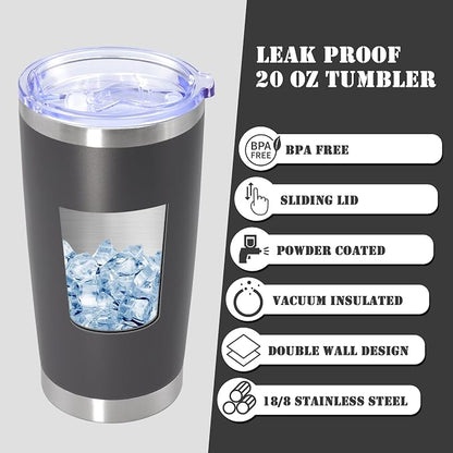 20 oz Tumbler with lid Double Wall Vacuum Insulated Tumblers Stainless Steel Coffee Mug Travel Coffee Tumbler Powder Coated Tumbler Cup Keep Hot&Cold - (Grey 12 Pack)
