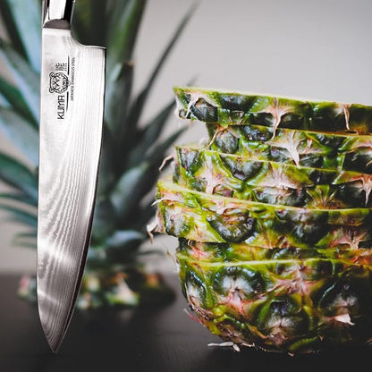 KUMA Professional Damascus Knife - 8 Inch Japanese Chef Knife, AUS10 Core - Corrosion And Stain Resistant - G10 Handle & Sheath Made Of Hardened Carbon steel