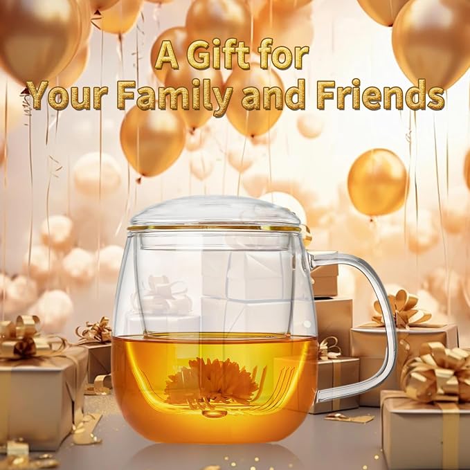 DOPUDO Large Glass Tea Cup, 25.6 oz Borosilicate Glass Tea Mug with Infuser and Lid, Clear Tea Cups for Brewing Scented Tea and Tea Bag.