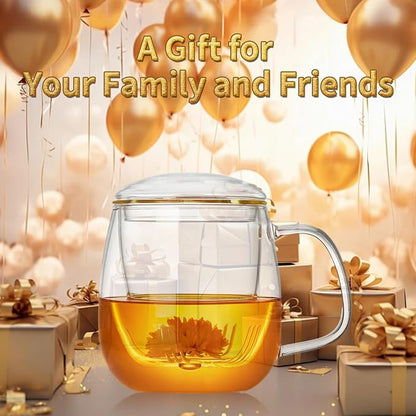DOPUDO Large Glass Tea Cup, 25.6 oz Borosilicate Glass Tea Mug with Infuser and Lid, Clear Tea Cups for Brewing Scented Tea and Tea Bag.
