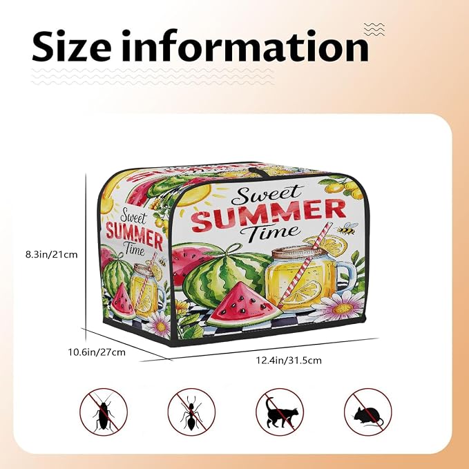 4 Slice Summer Fruit Watermelon Toaster Cover Waterproof Dust Fingerprint Bread Machine Cover Washable Kitchen Appliance Protector For Home Kitchen Bakeware Table Decor Women Gifts