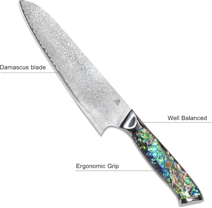 Miyake Chef Knife Santoku Knife 8.5 inch, Professional Kitchen Knife High Carbon Steel Sharp Blade with Abalone Shell Resin Handle, Gift Box Included