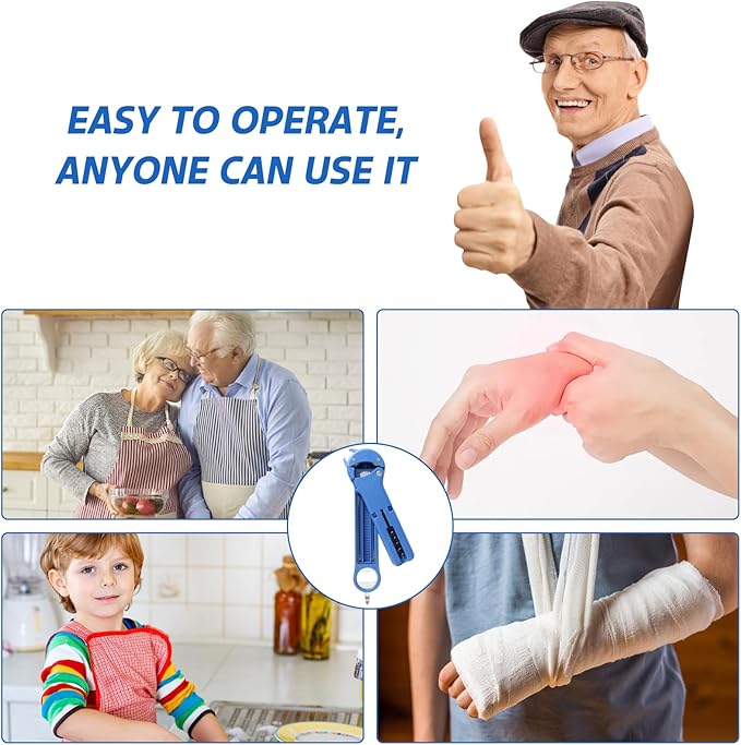 Jar Opener for Seniors with Arthritis, 7 in 1 Bottle Opener and Wine Corkscrew, Easy Grip Kitchen Gadget for Weak Hands Elderly, Retractable Jaw Lid Opener with Magnetic Storage (Blue)