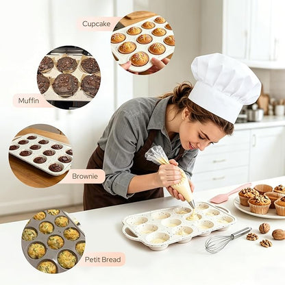 2 Pack Silicone Muffin Pans for Baking, 12 Cup Cupcake Pan with Metal Reinforced Frame, 3 Baking Tools Included, Nonstick Molds for Homemade Muffins, Cupcakes, Egg Bites, Oven Dishwasher Safe