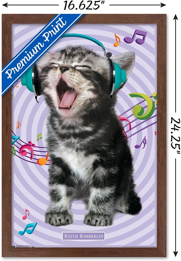 Trends International Keith Kimberlin - Kitten - Singing Wall Poster, 14.725" x 22.375", Mahogany Framed Version